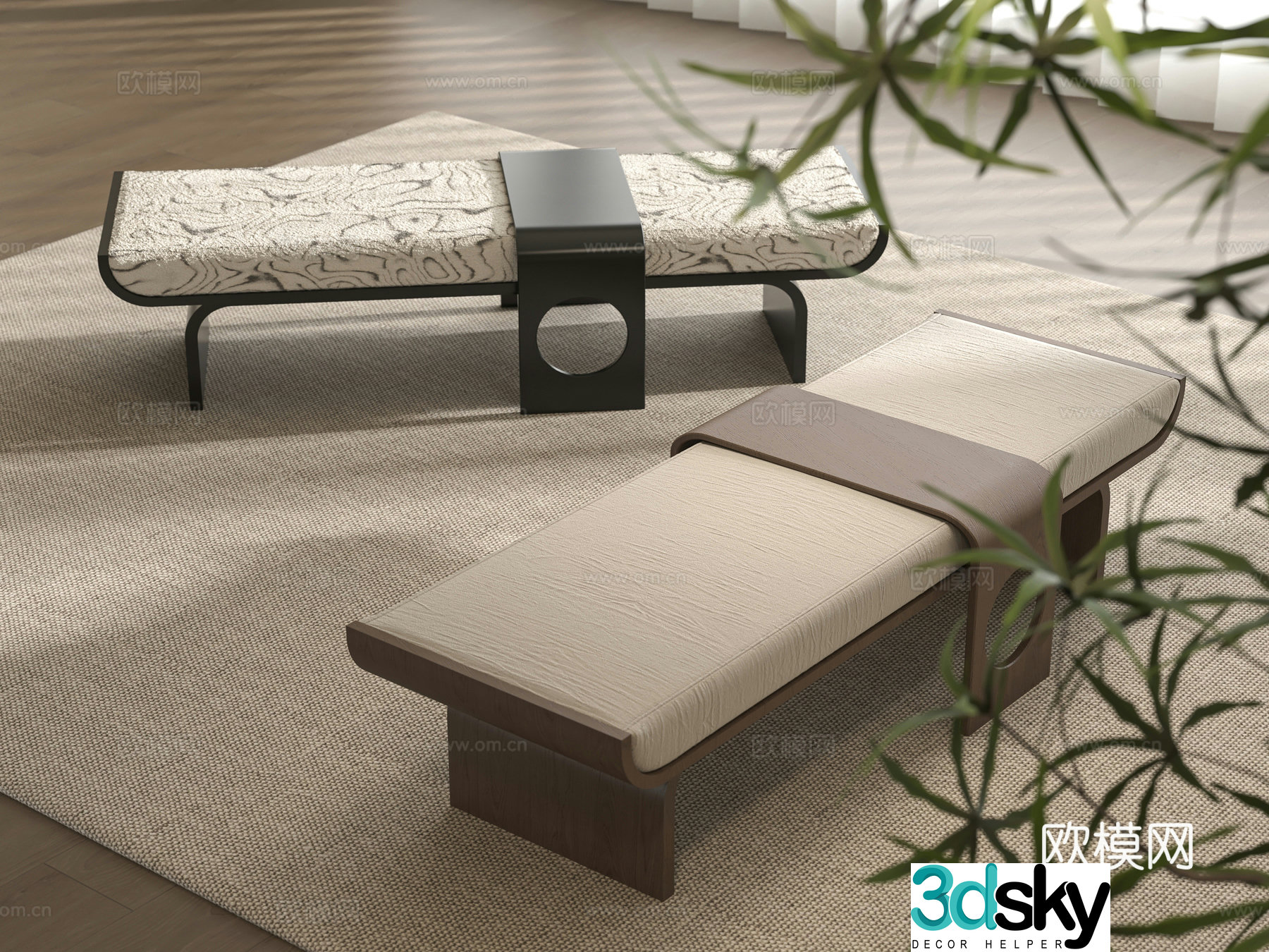 New Chinese style bed stool 3D model