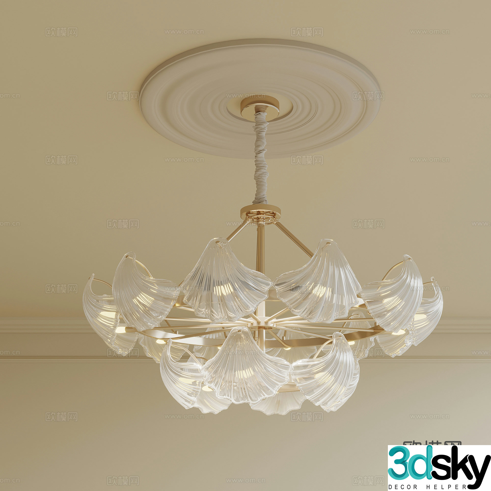 French Creamy Chandelier Light Tray 3D Model
