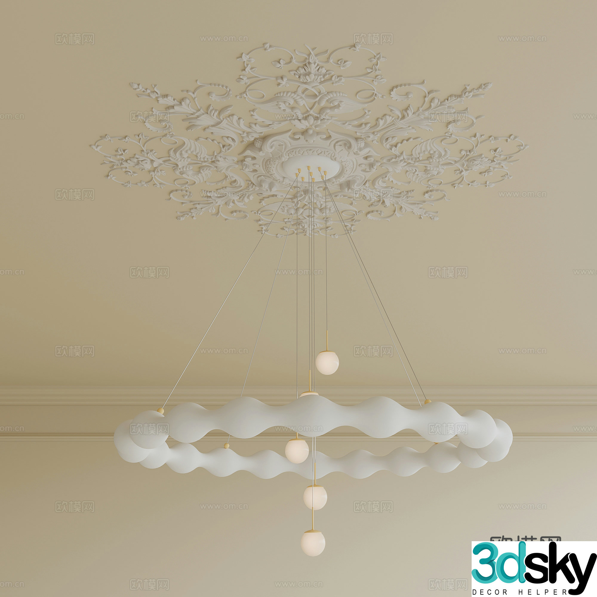 French Creamy Chandelier Light Tray 3D Model