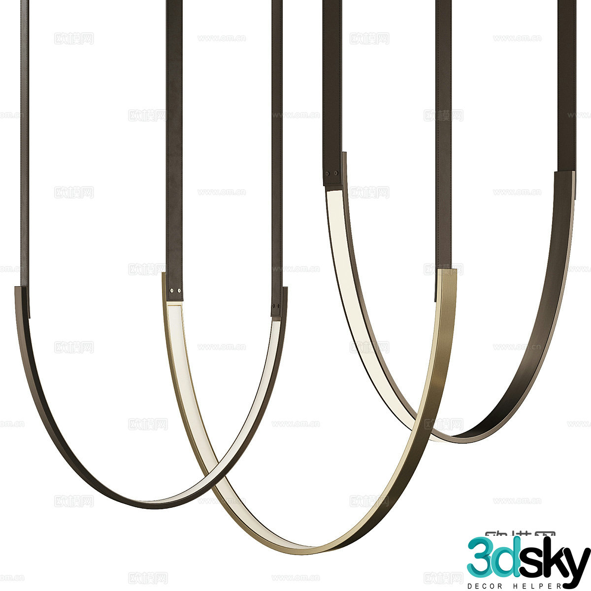 Modern light luxury minimalist linear metal curved chandelier 3D model