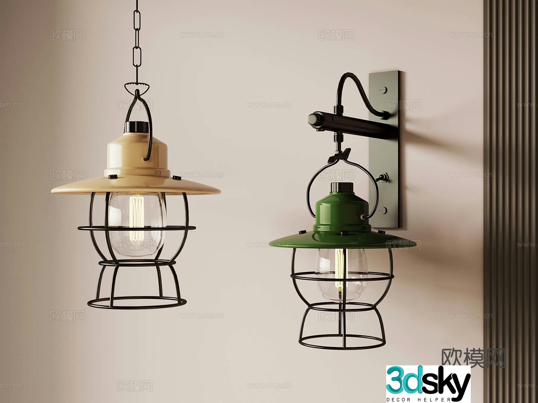 Industrial wind wall lamp chandelier 3d model