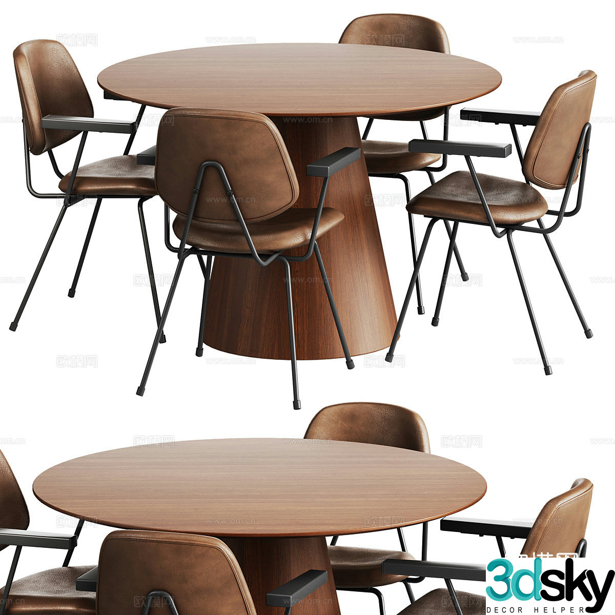Modern Italian round dining table and chair combination 3D model