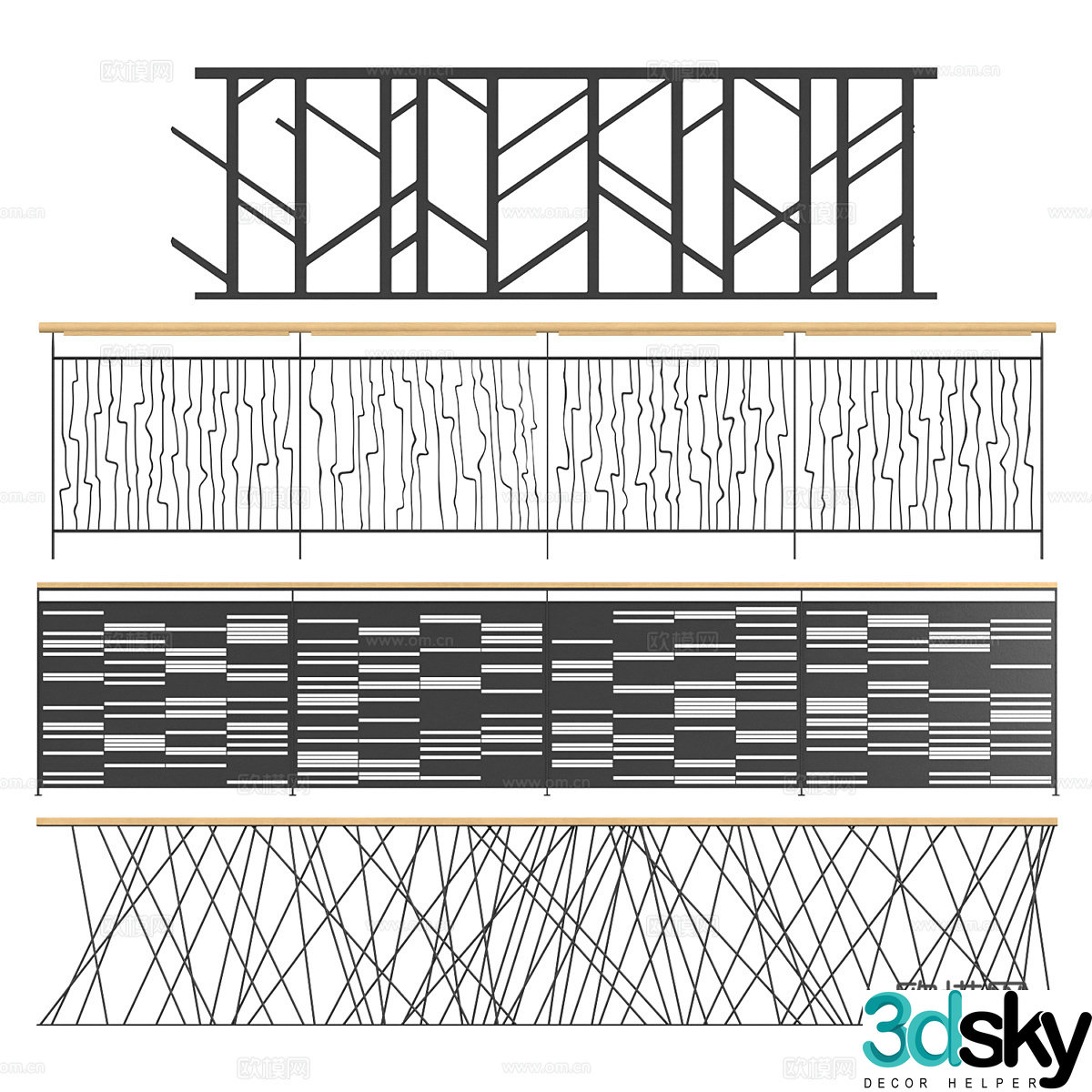 Modern metal railing fence 3d model