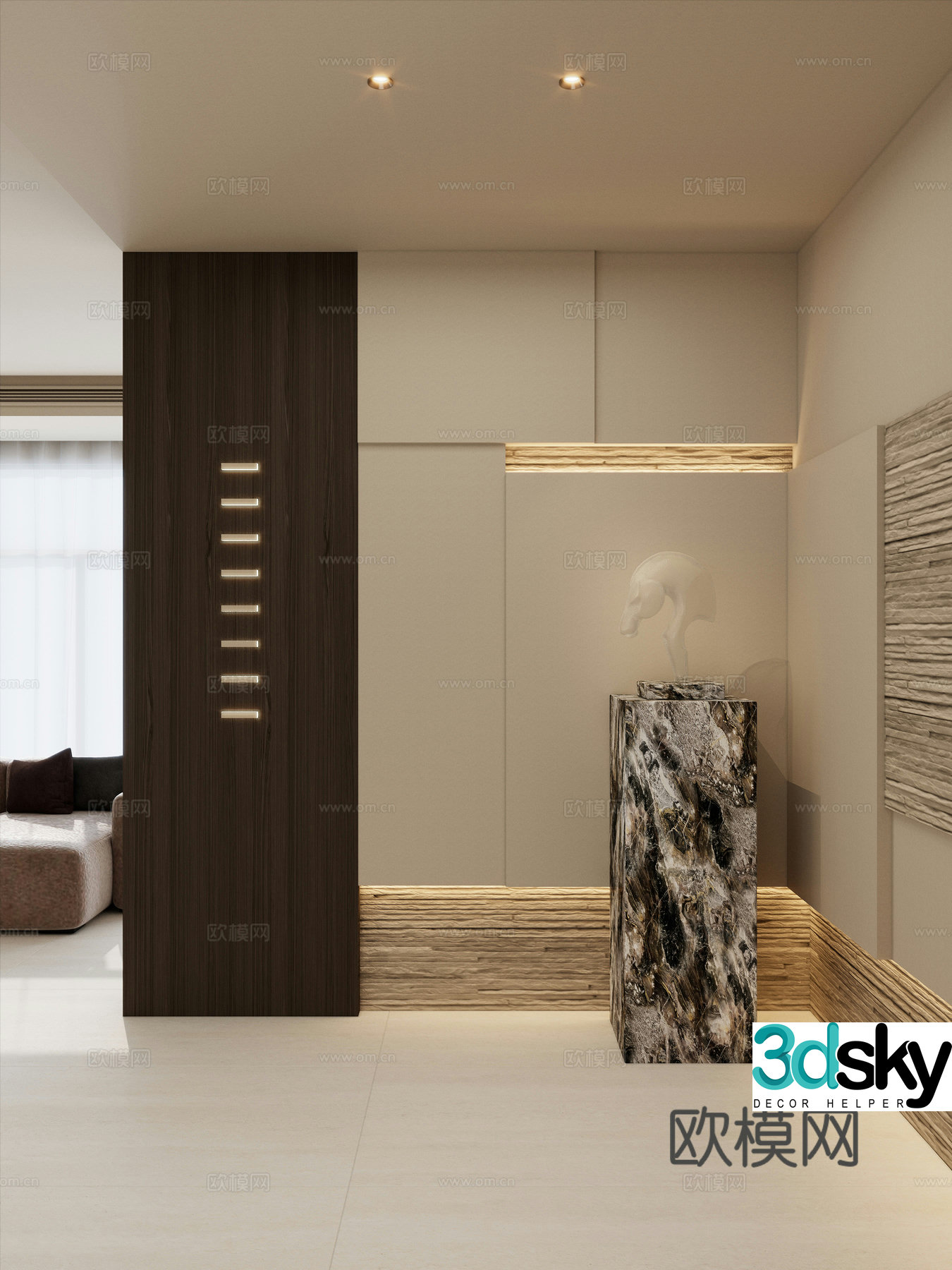 Cream Middle Style Geometric Stacking Wall Light Sculpture Rock Wall No Master Light Porch 3D Model