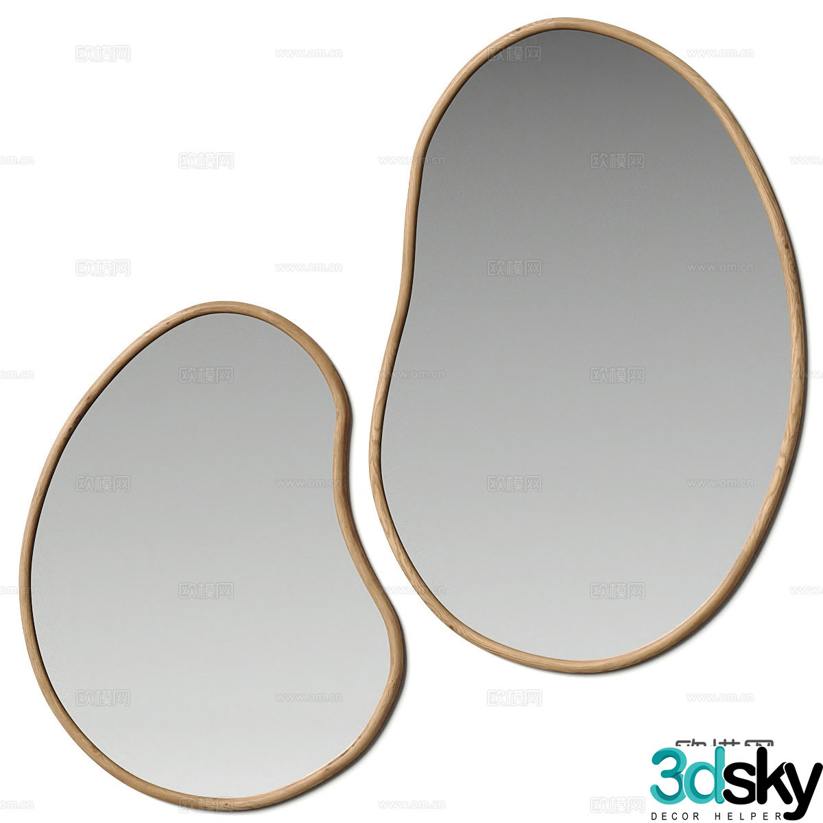 New Chinese style wooden frame decorative mirror 3D model