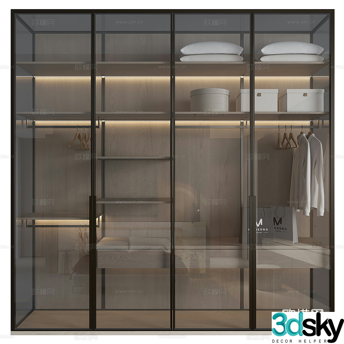 Modern Italian minimalist glass wardrobe 3d model