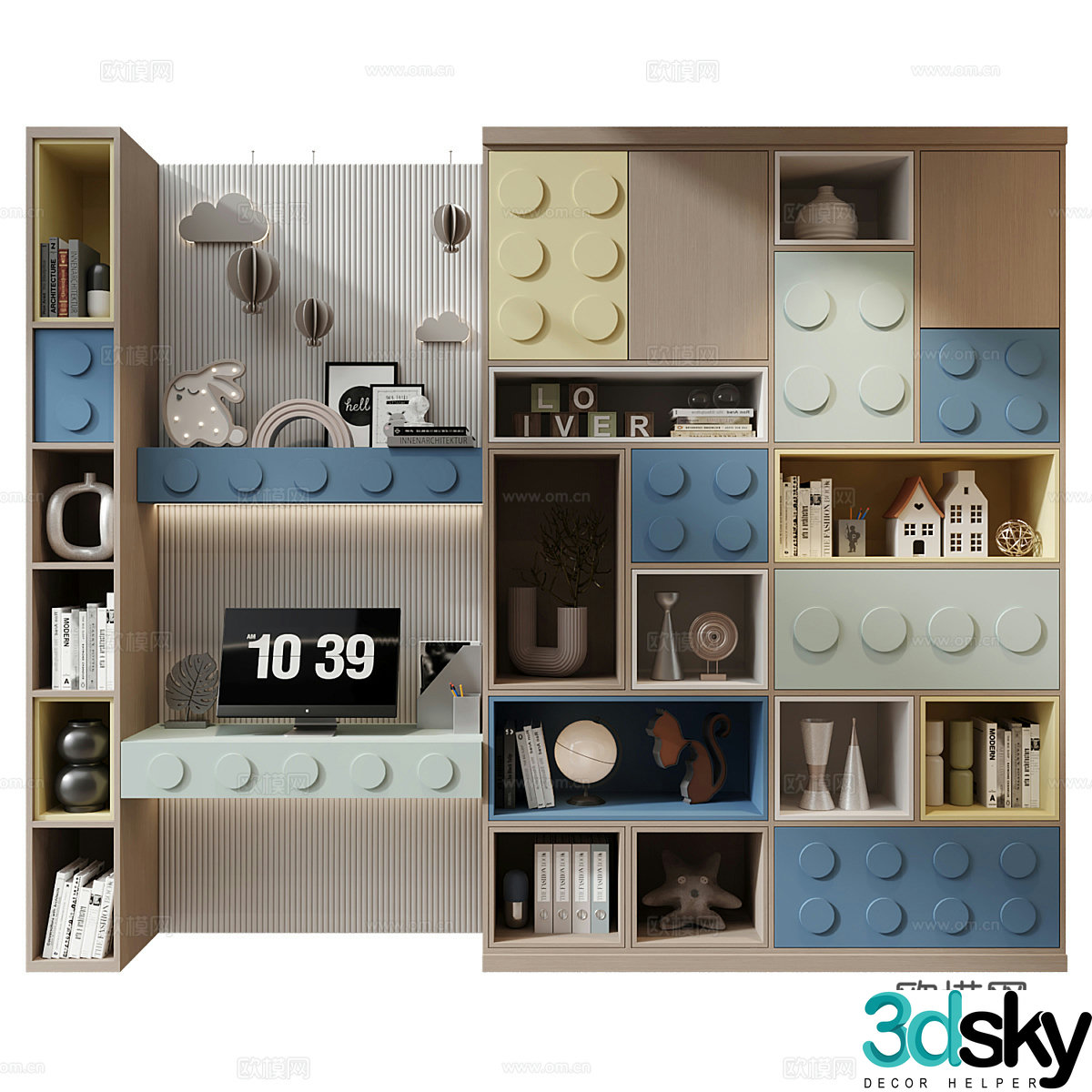 Modern creamy children’s bookcase 3d model
