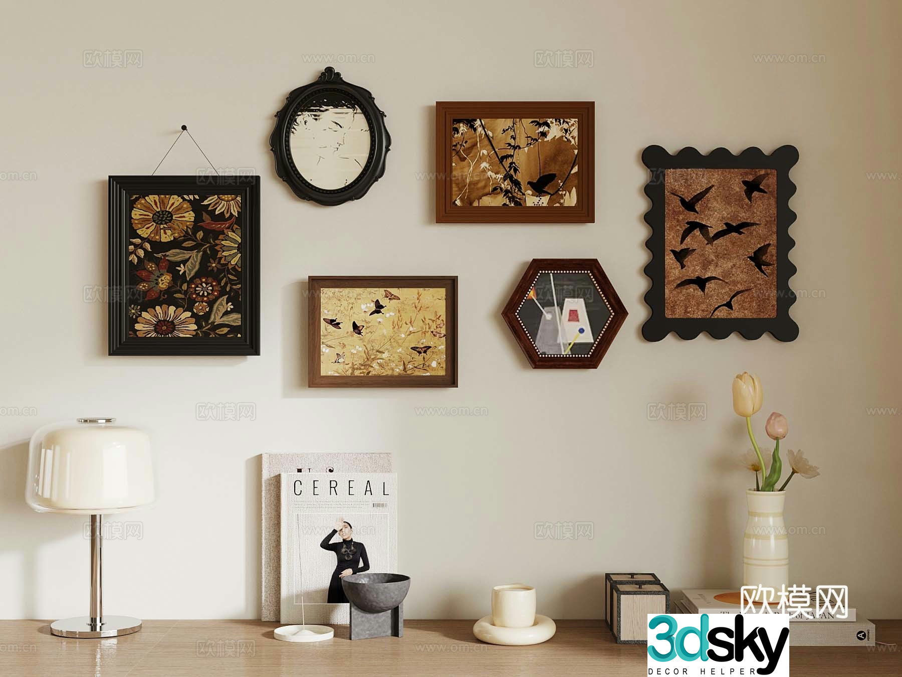 French hanging painting French ornament combination 3D model