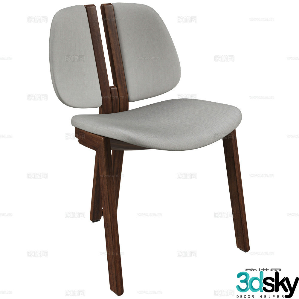 New Chinese-style solid wood fabric dining chair 3D model
