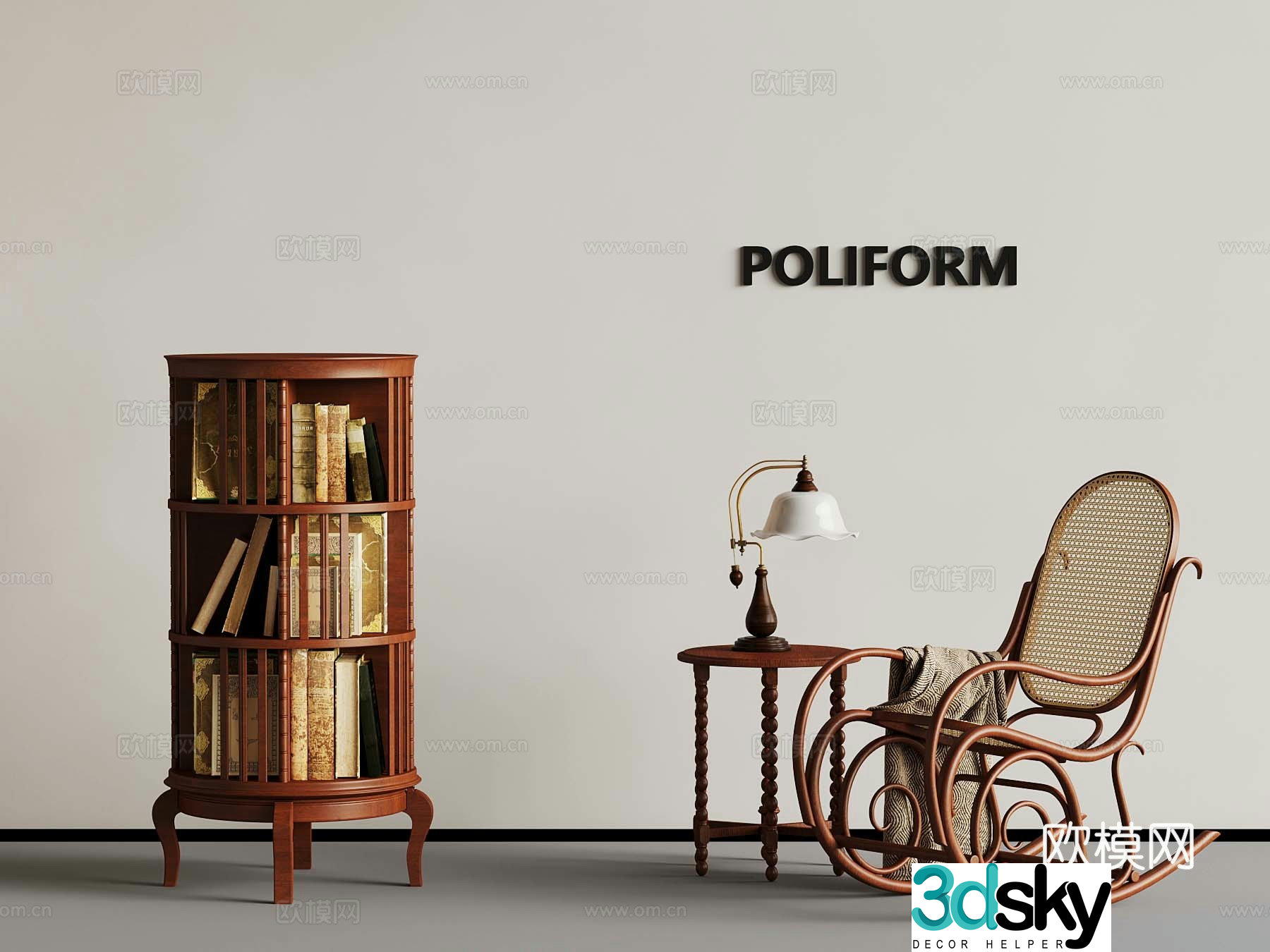 French medieval style bookcase recliner chair desk lamp 3d model