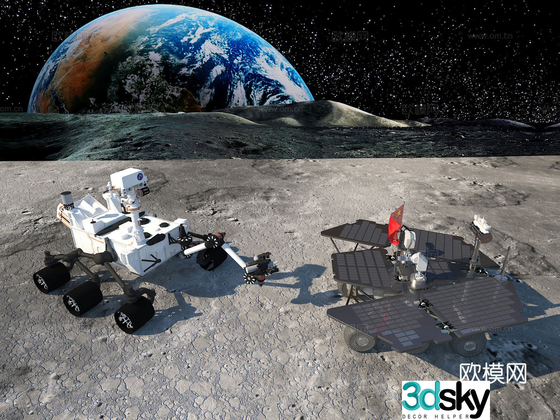 Lunar Probe, Universe Starry Planet, Science Fiction Scene, Exploration Vehicle Exploration Vehicle, Solar Moon 3D Model