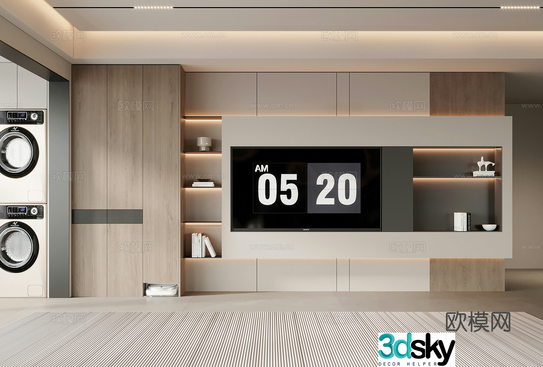 Living room Modern minimalist living room TV background wall TV cabinet decorative ornaments 3d model