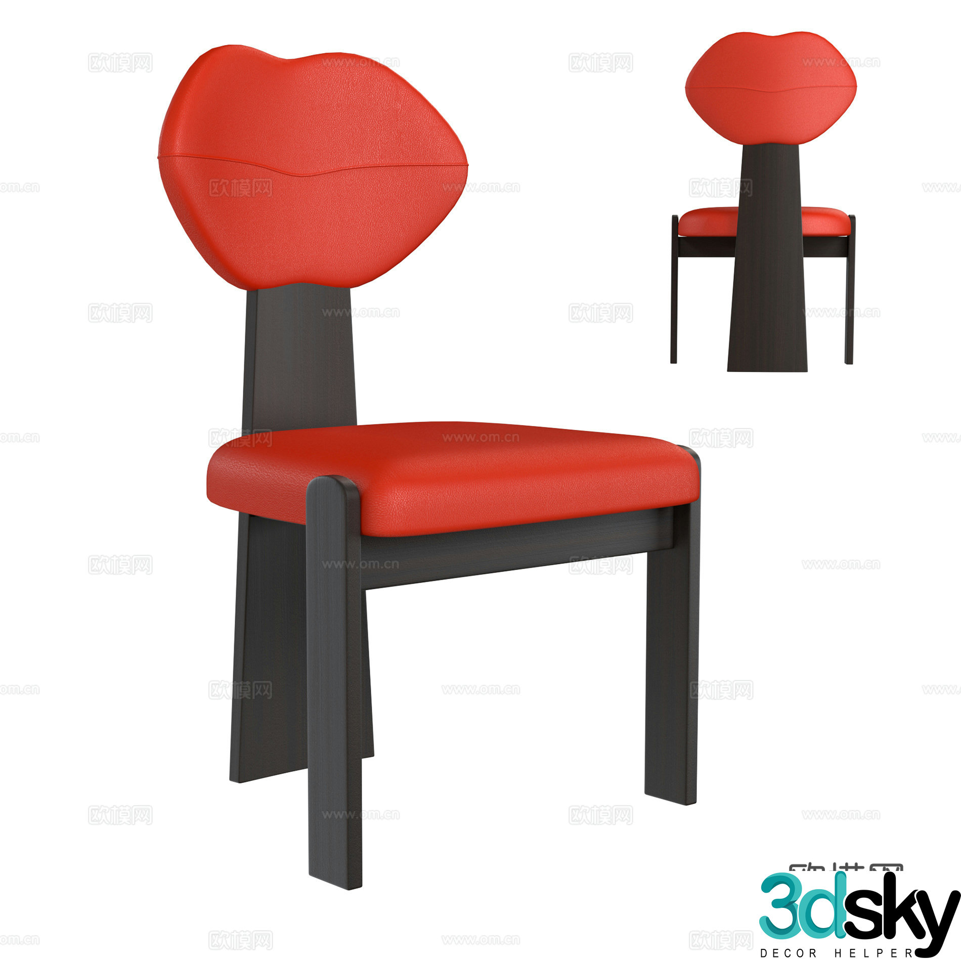 Modern solid wood veneer art chair dining chair dressing chair book chair 3d model