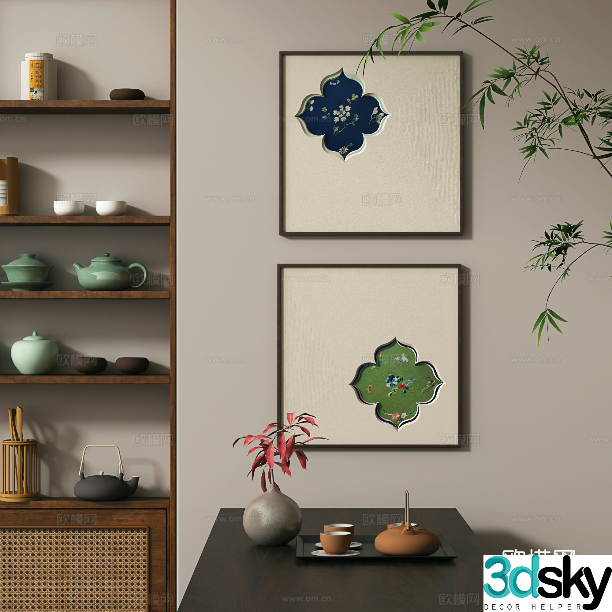 New Chinese style Zen entrance living room tea room study room decoration painting 3D model
