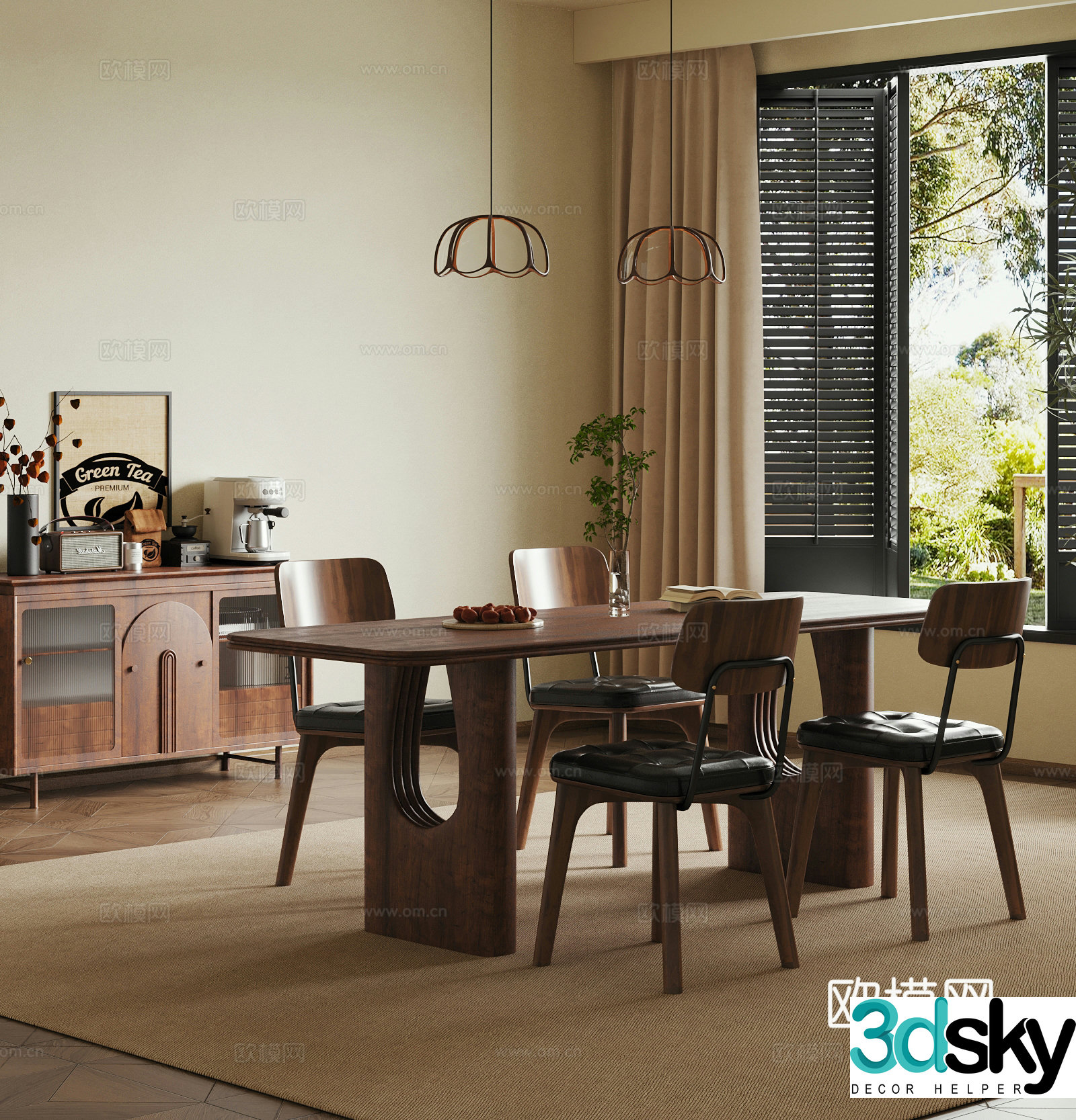 Dining table and chair French ancient dining table and chair 3D model
