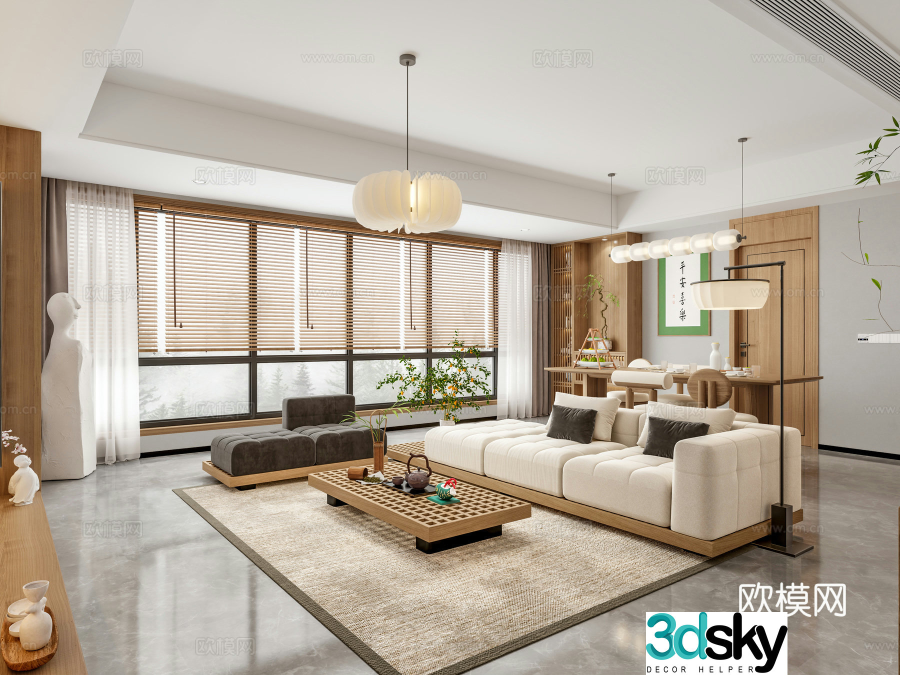Japanese home decoration living and dining room 3D model