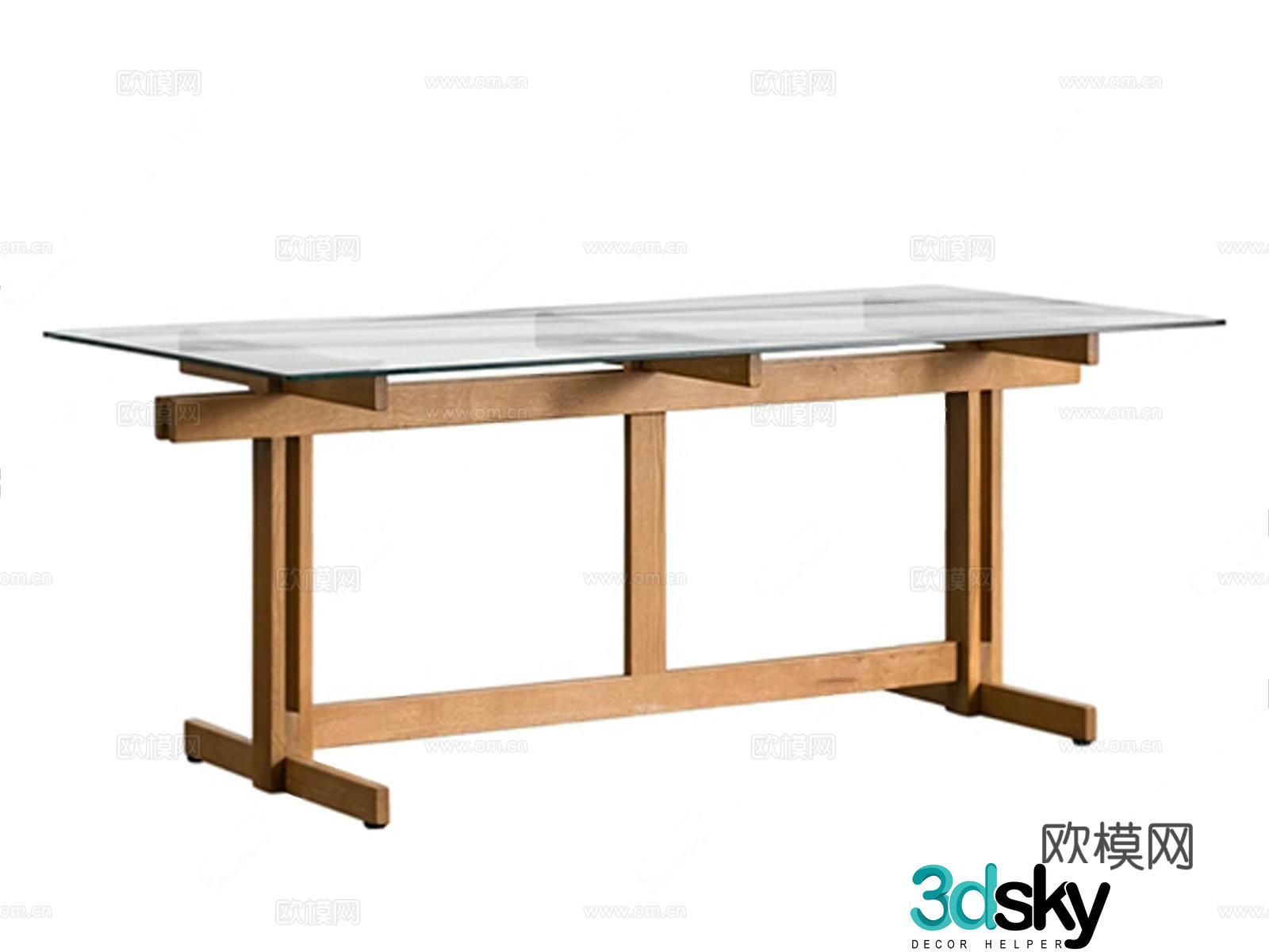 JOLOR Dining Table Modern Middle Style Solid Wood Glass Dining Table Rectangular Dining Table 3D Model