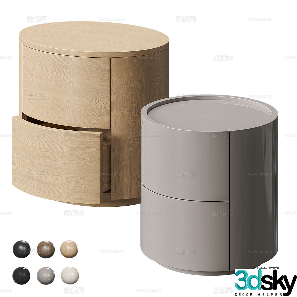 Modern cream style round bedside table 3d model