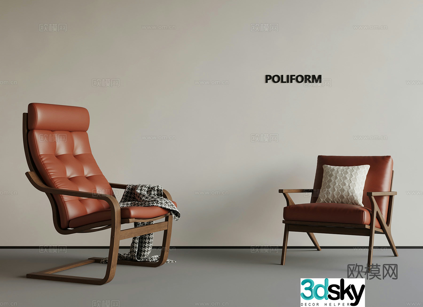 Medium style leisure chair single chair 3d model