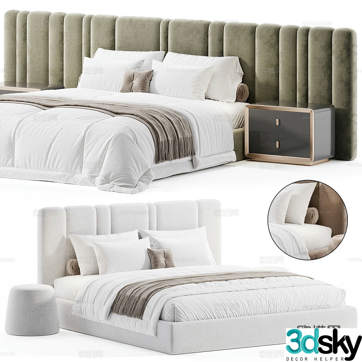 Modern light luxury cream style fabric double bed 3D model