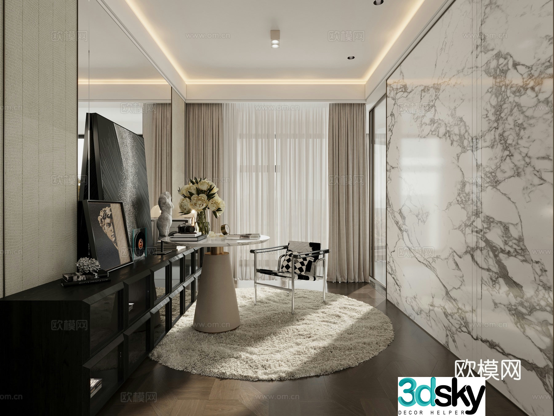 Modern light luxury study room 3D model