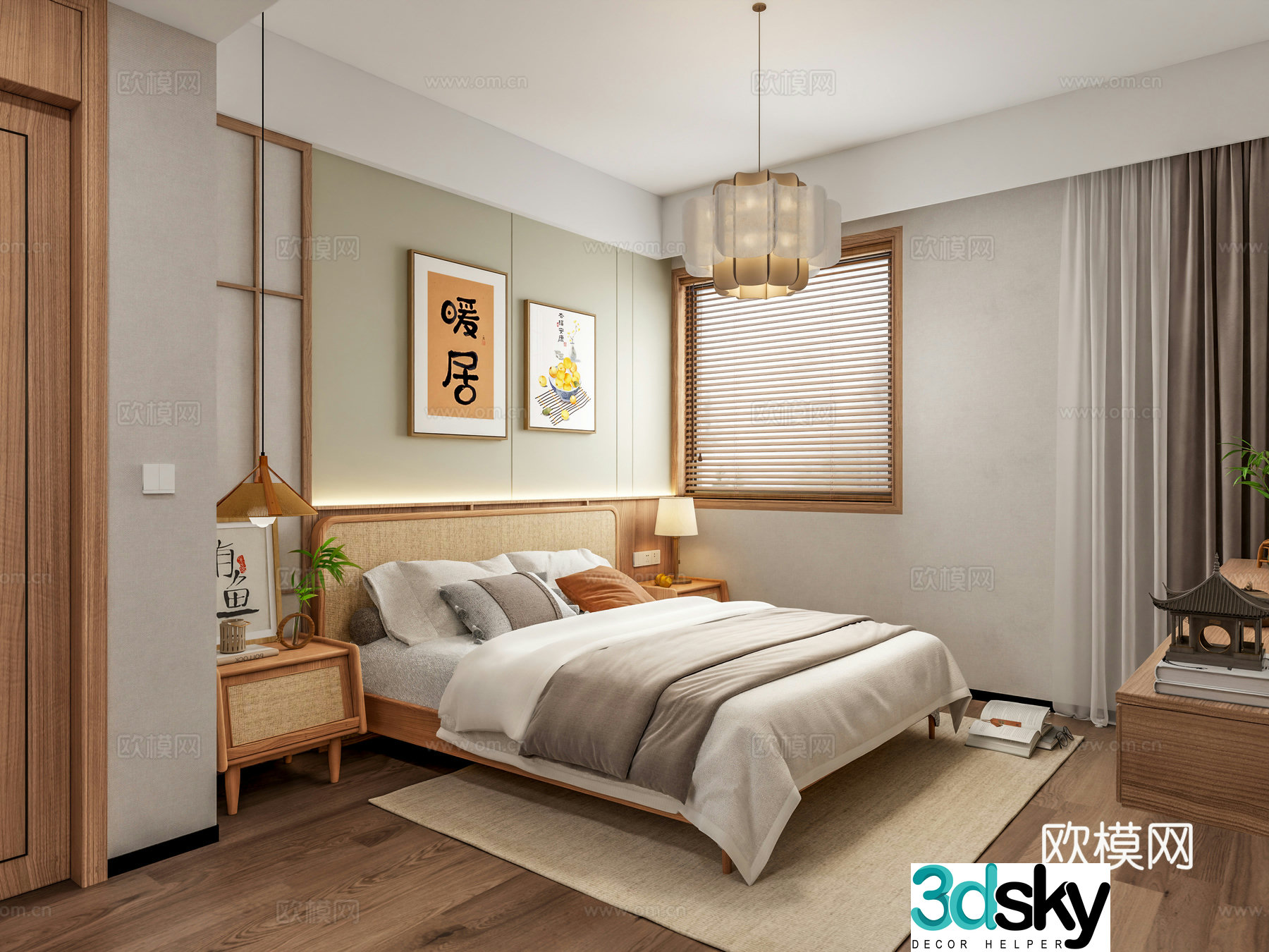 Japanese style home decoration bedroom 3d model