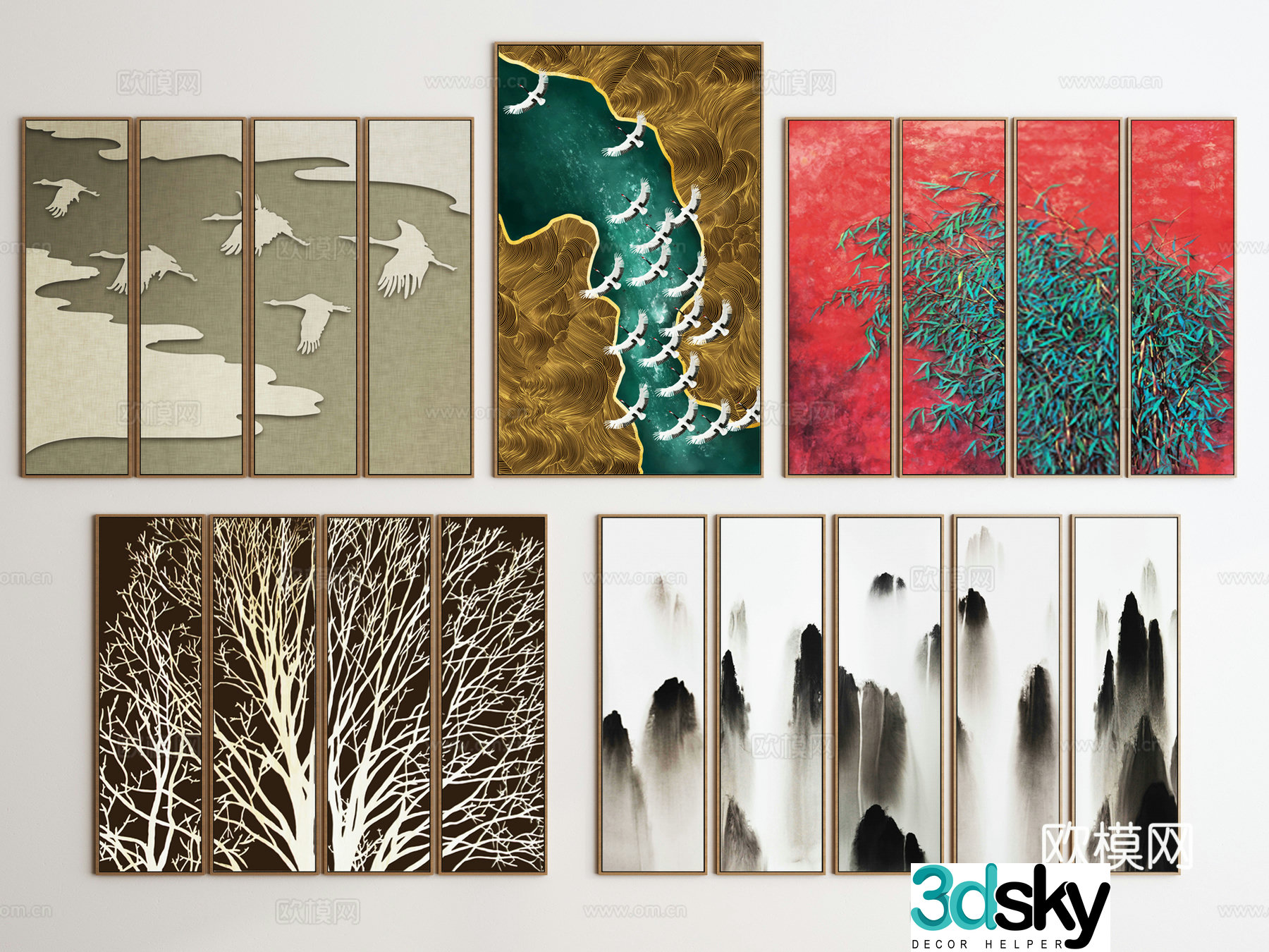 New Chinese style decorative painting combination 3D model