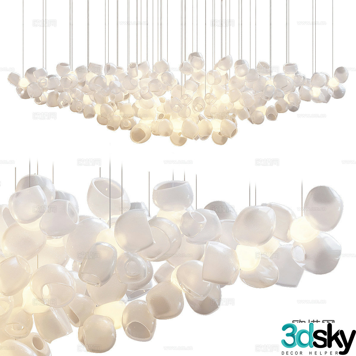 Modern light luxury glass decorative craft chandelier 3d model