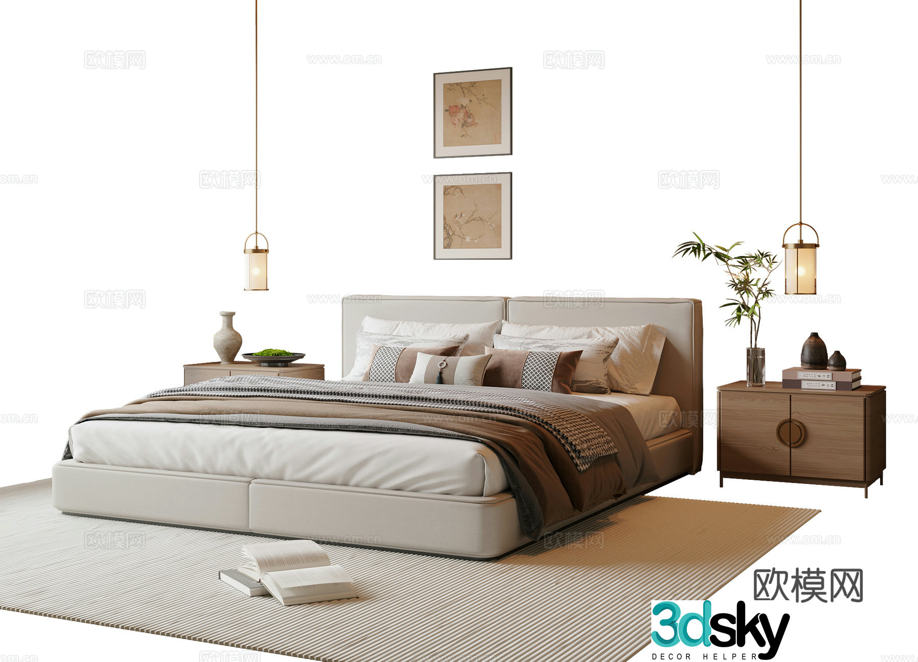 New Chinese Song style double bed 3D model