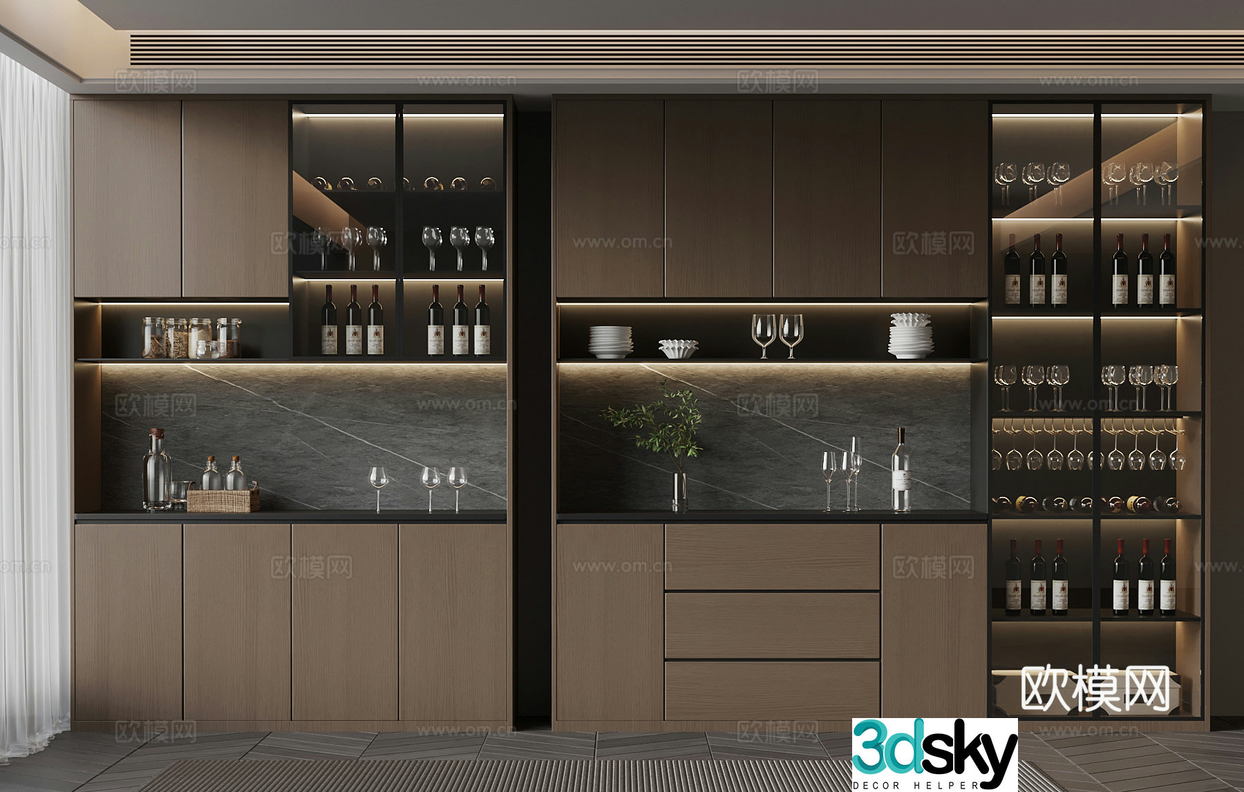 Italian minimalist wine cabinet red wine wine glass 3d model