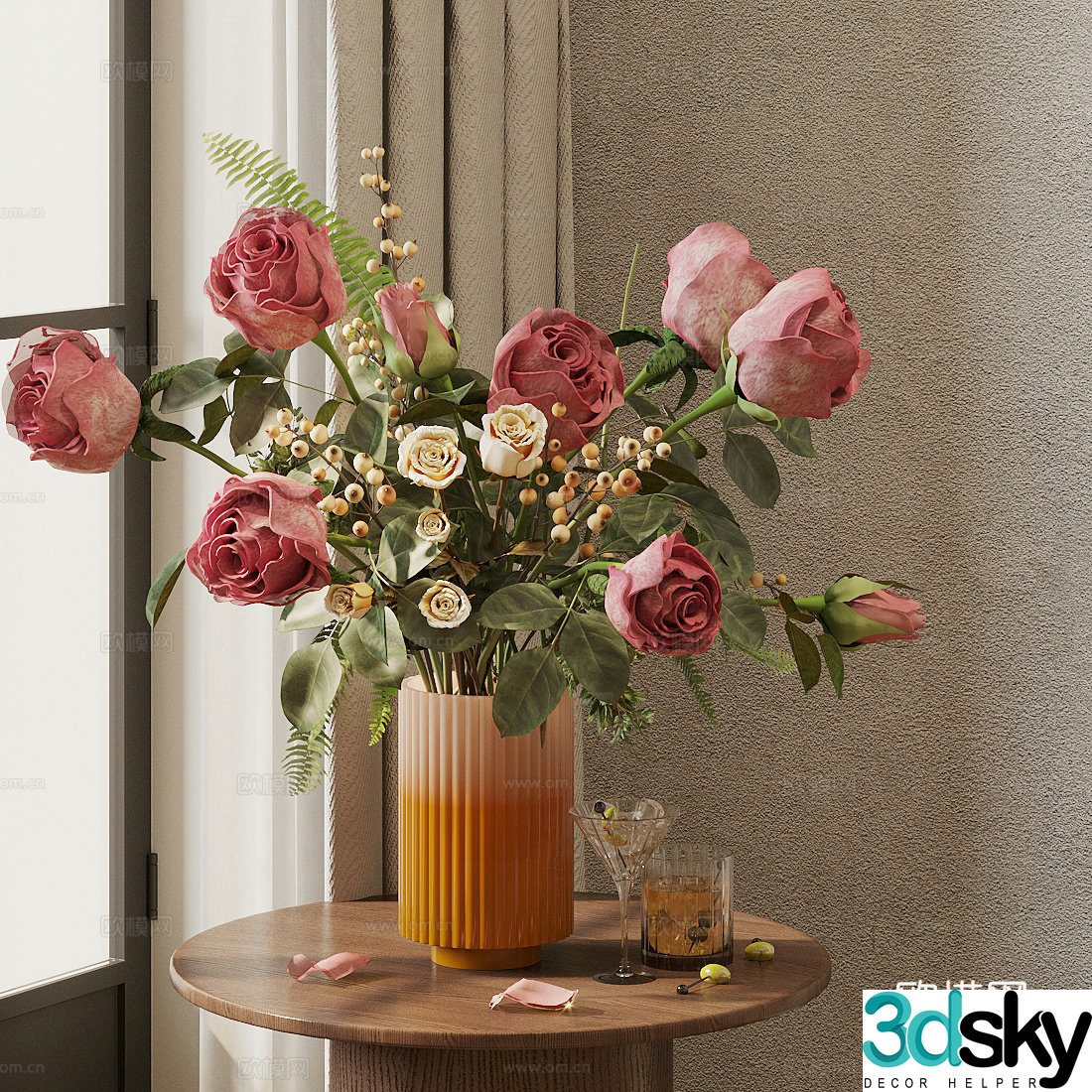 Modern flower art flower art ornaments flower art living room vase ornaments rose flower art 3d model
