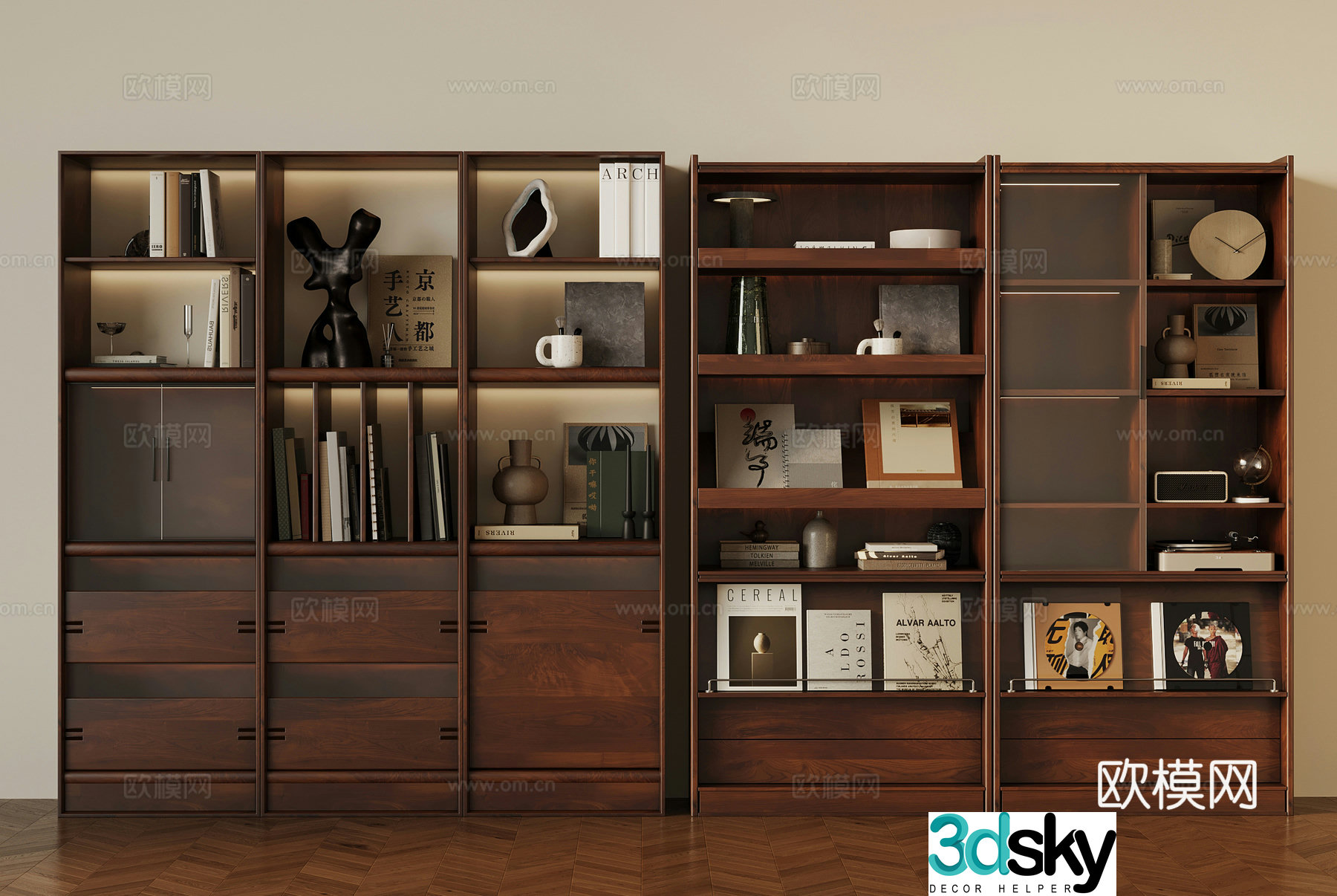 Middle-aged bookcase bookshelf ornaments 3D model