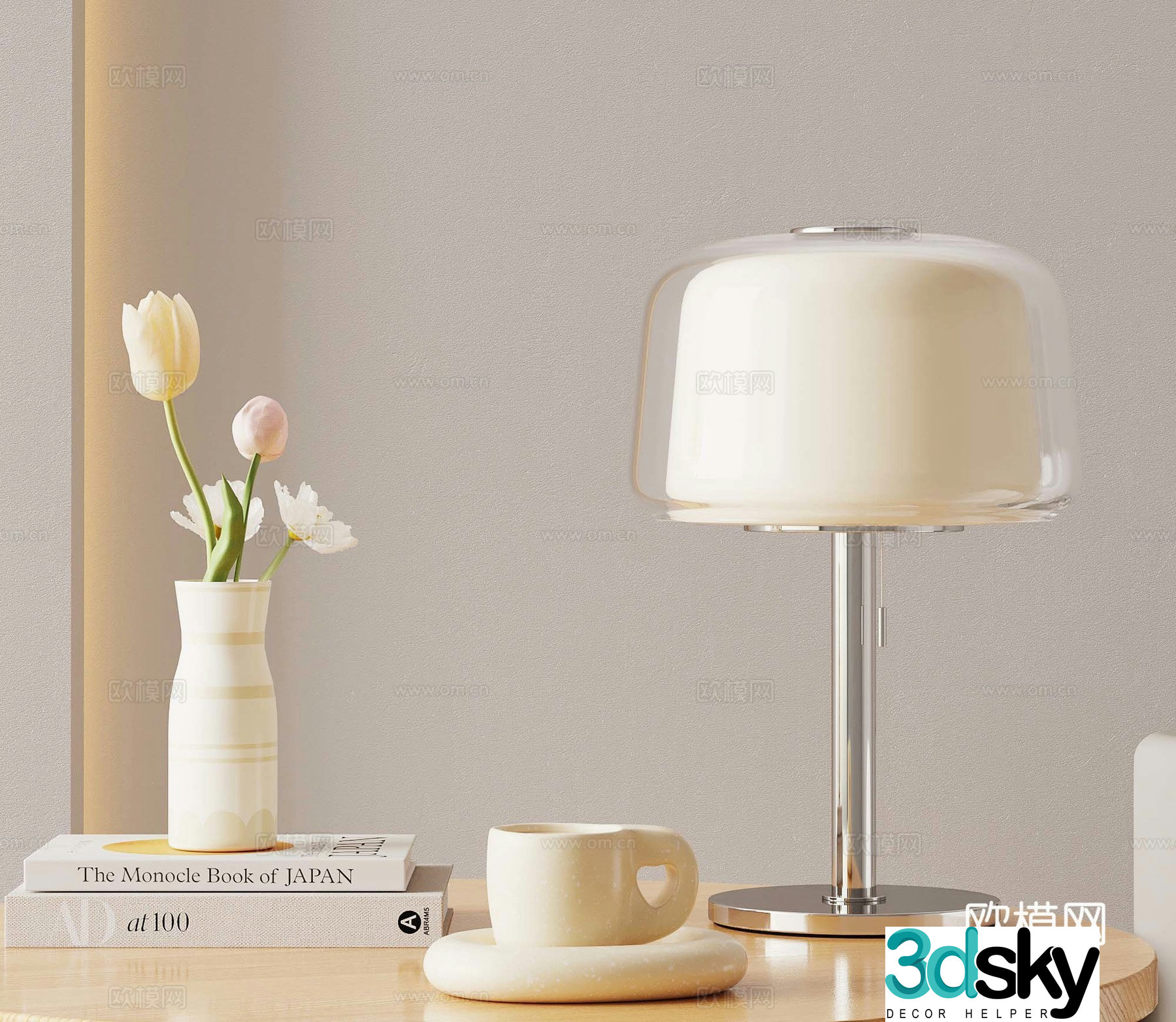 French Cream Temperature Lamp Vase Coffee Cup 3D Model