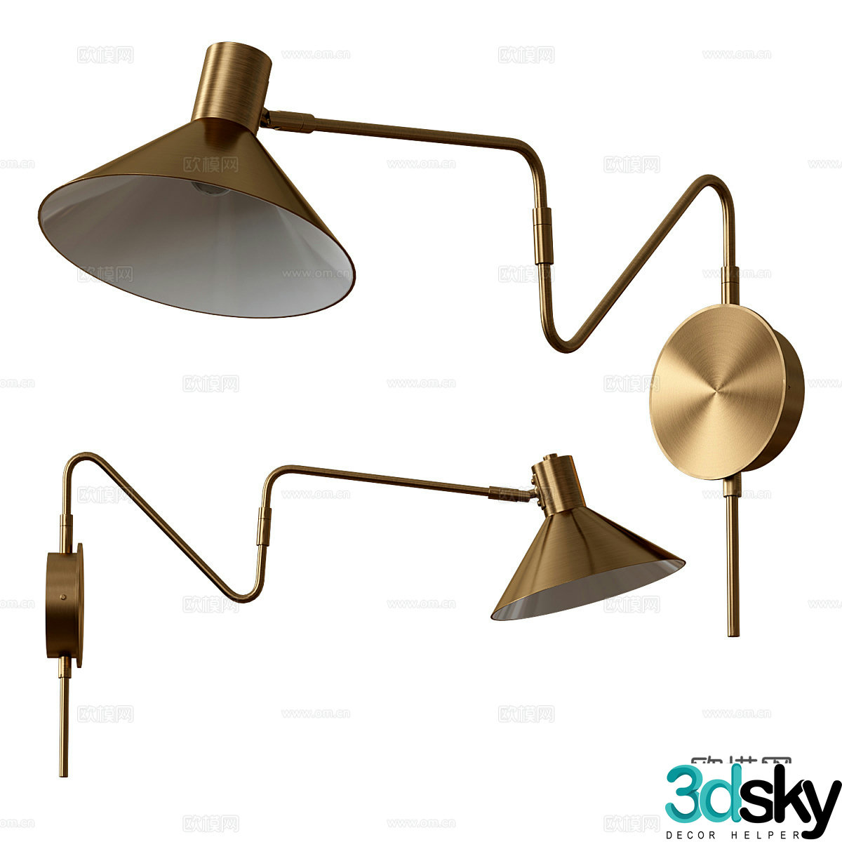 Modern light luxury minimalist metal long strip wall light 3D model