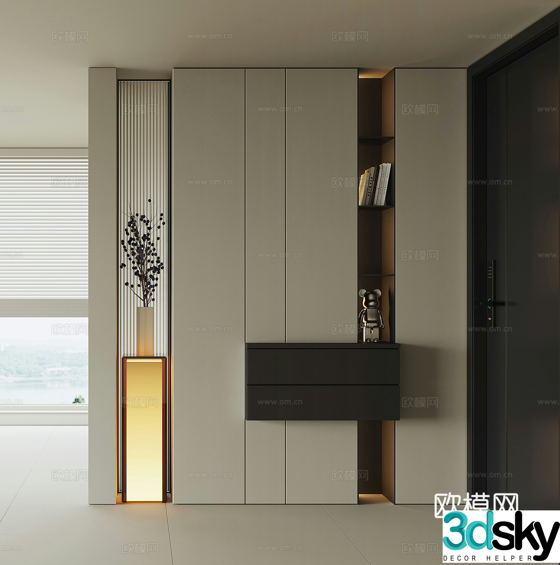 Modern home entrance shoe cabinet 3D model