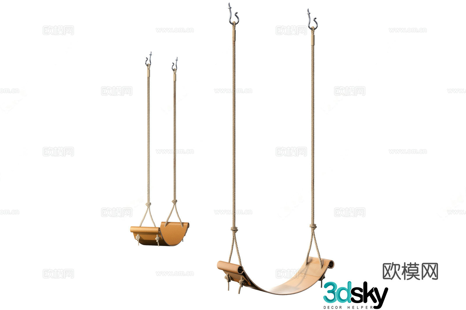 Modern Italian swing chair leather hemp rope swing chair hanging chair 3d model