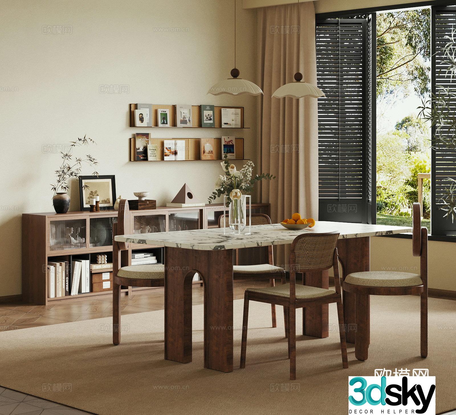 Dining table and chair French ancient dining table and chair 3D model