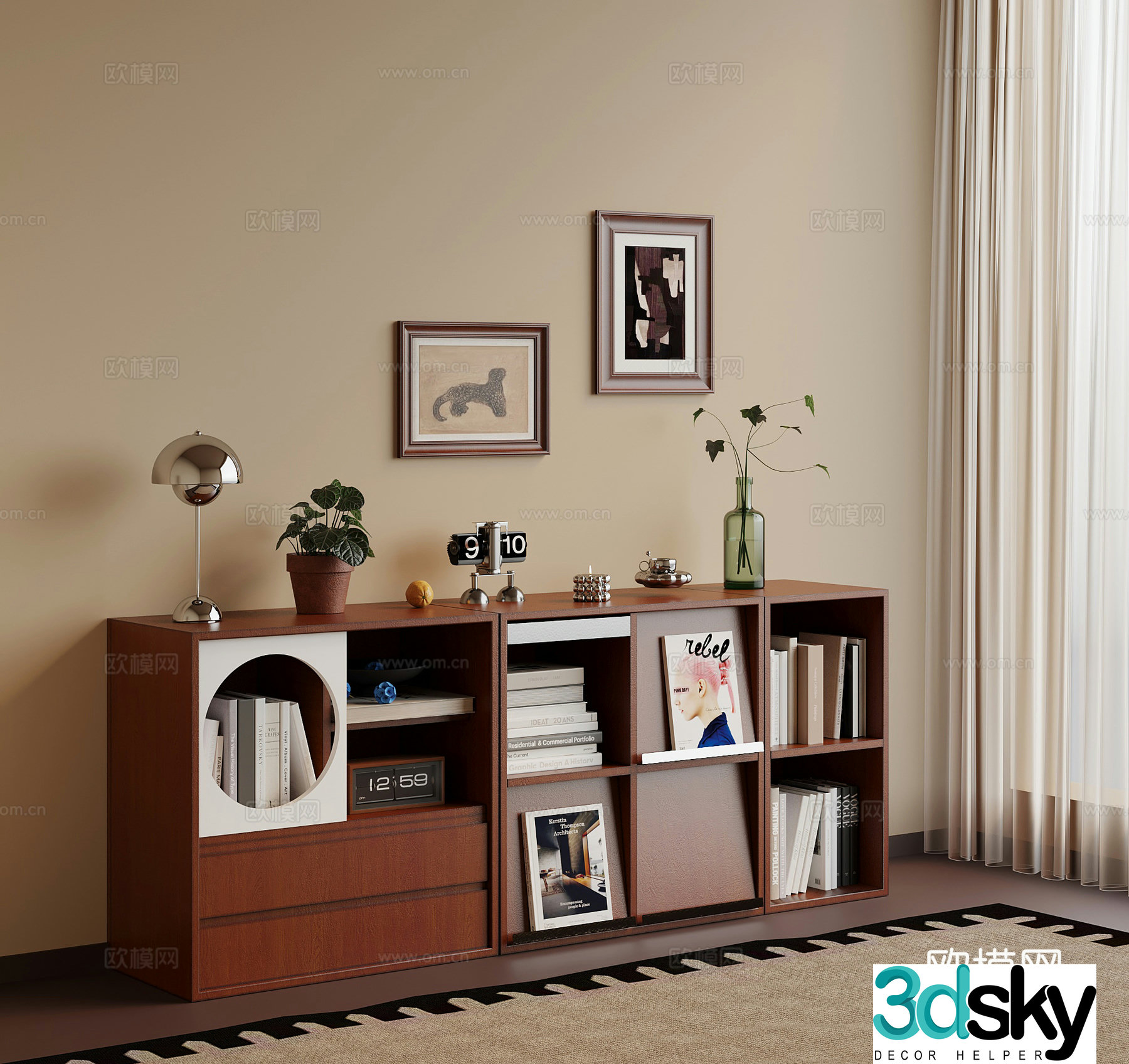 Middle-aged bookcase shelf ornament 3D model