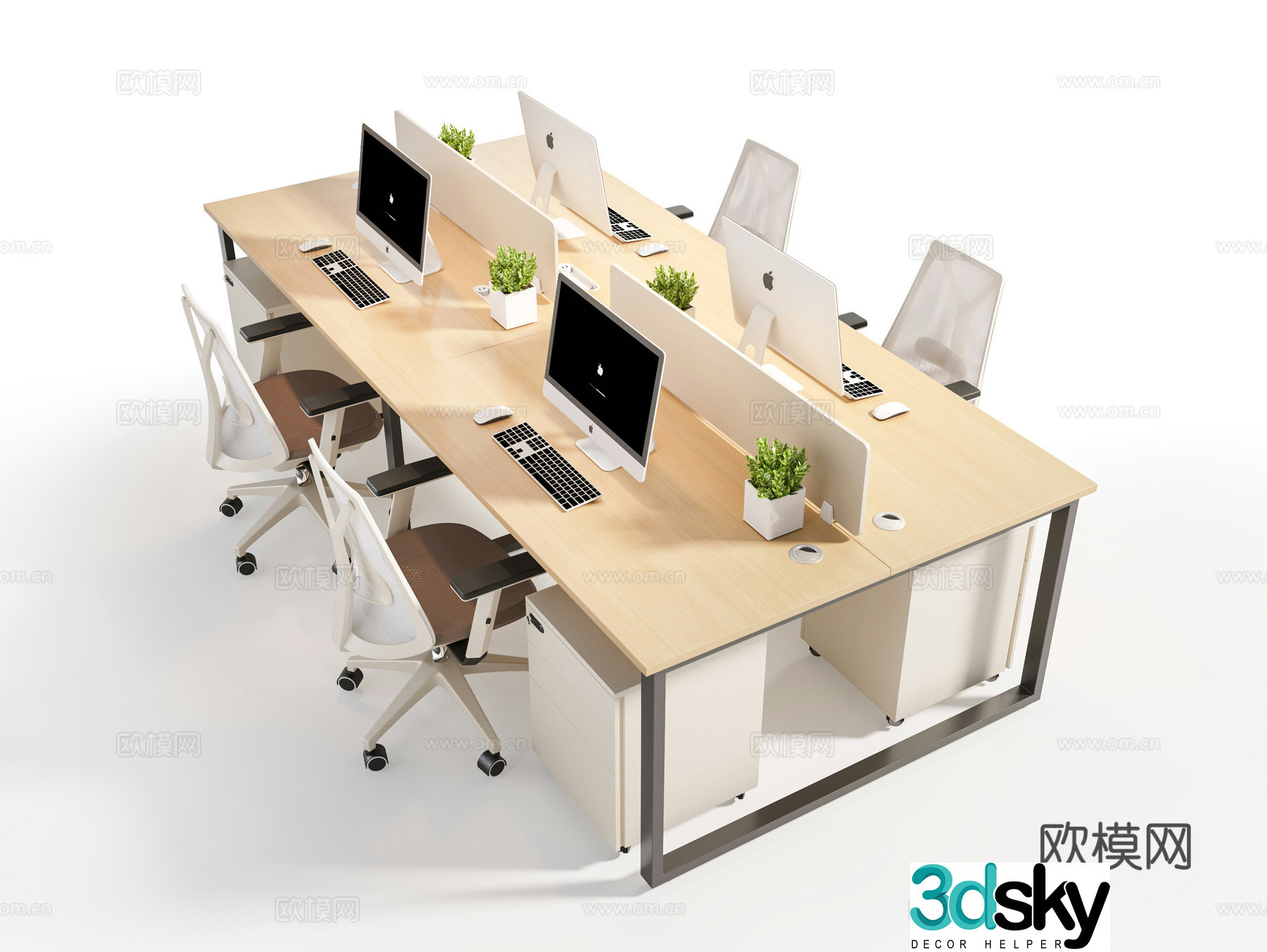 Modern office desk and chair Staff position Office card desk and chair Public office desk and chair Plug position 3D model