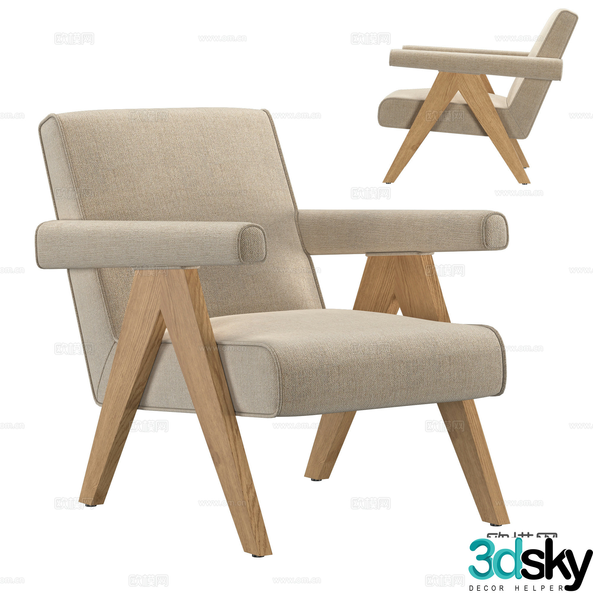 New Chinese style Wasabi fabric wooden armchair 3D model