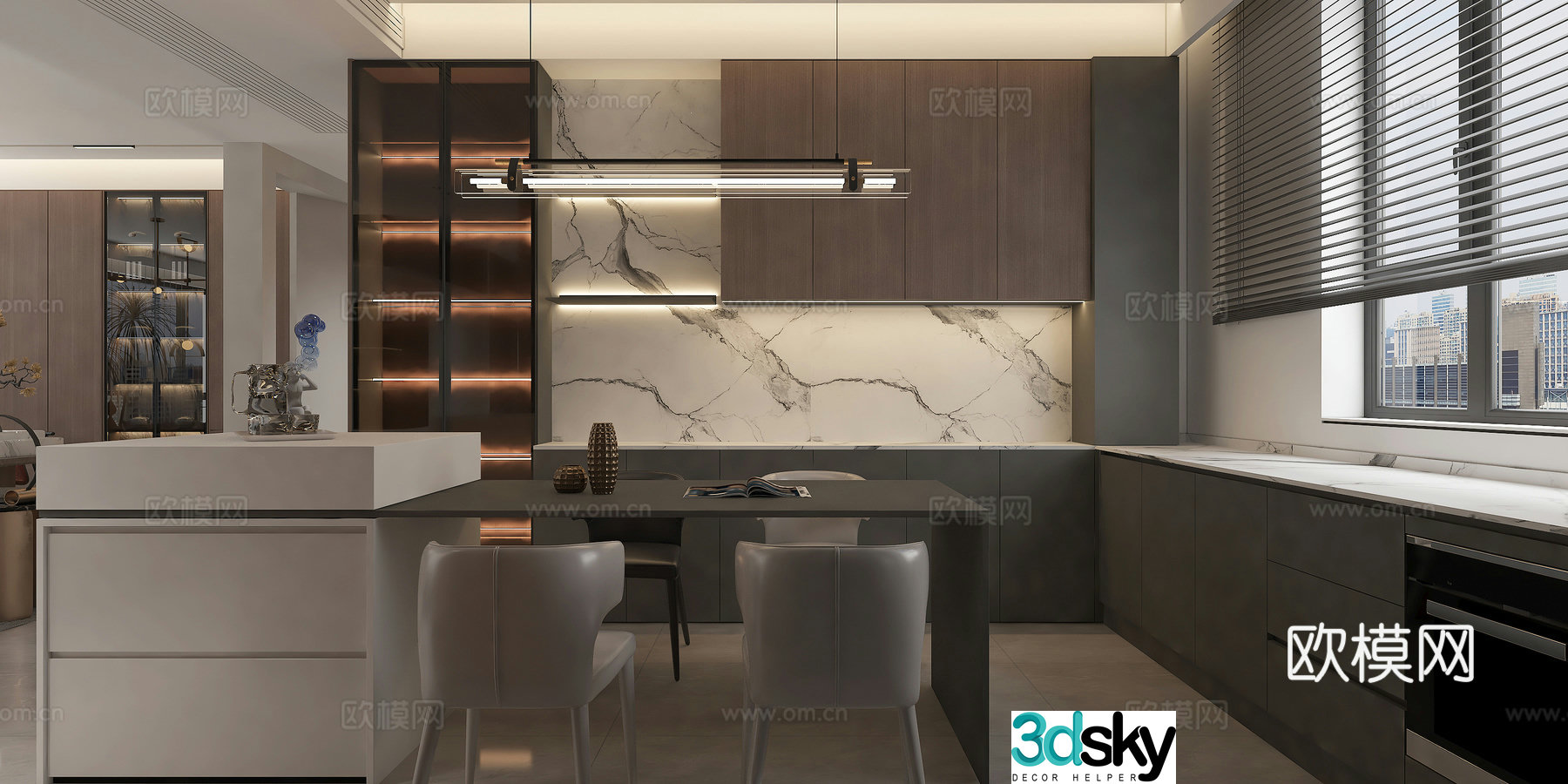 Italian style living and dining hall entrance 3D model