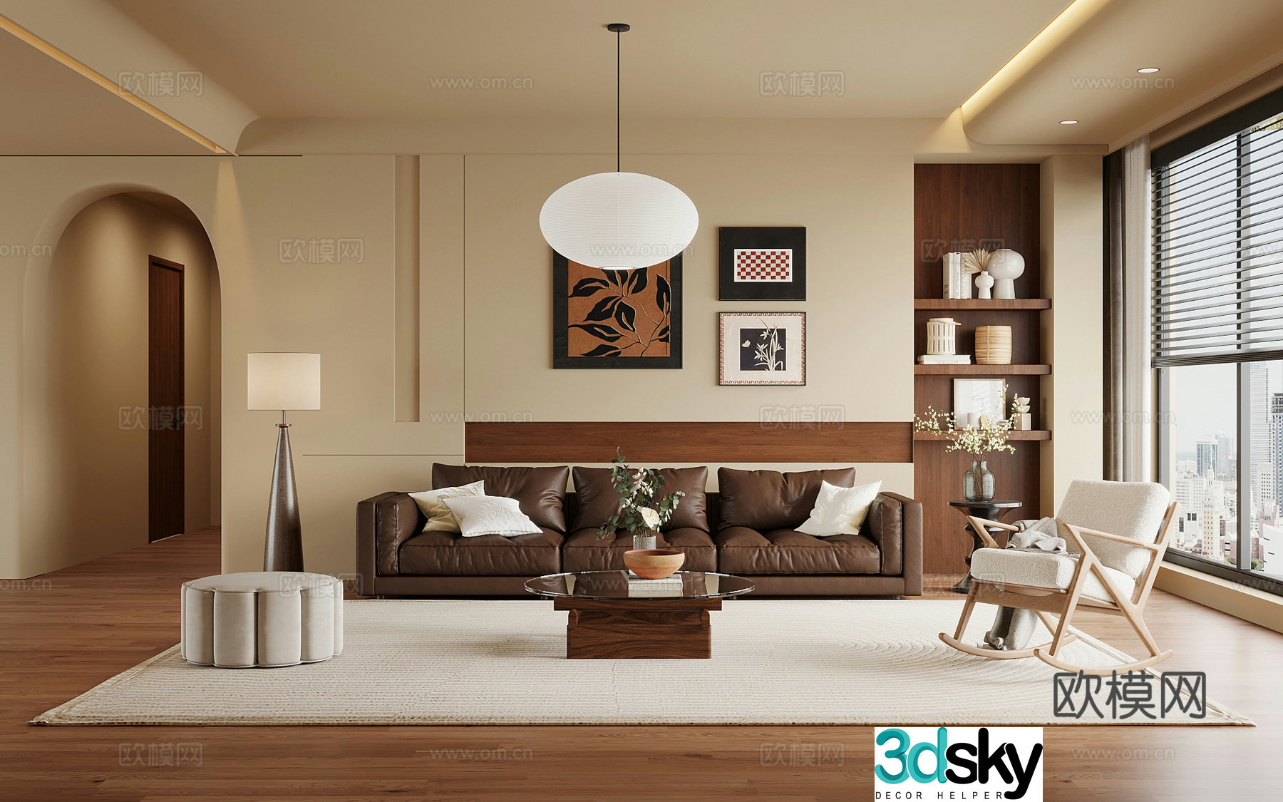 Home living room medieval style living room sofa coffee table combination sofa background wall 3d model