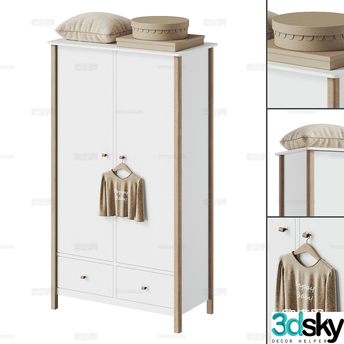 Modern cream style children’s finished wardrobe 3d model