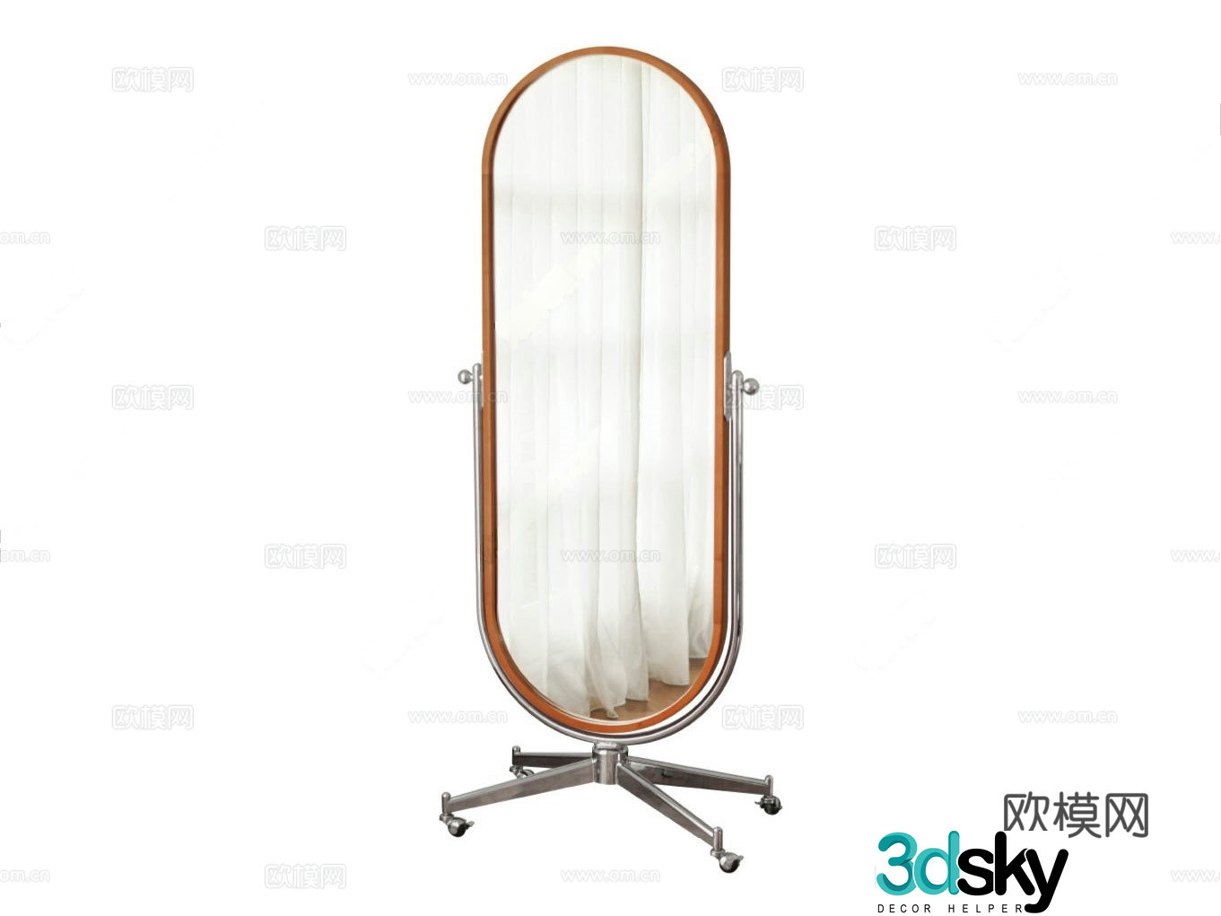 Modern medieval mirror dressing mirror floor-standing mirror decorative mirror solid wood metal full-body mirror collection wood affairs 3D model