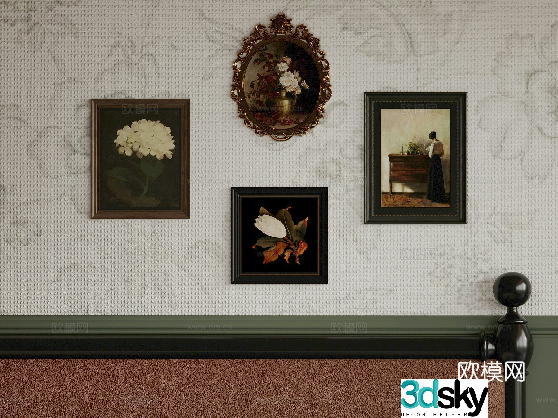 French retro style hanging paintings decorative paintings 3d model
