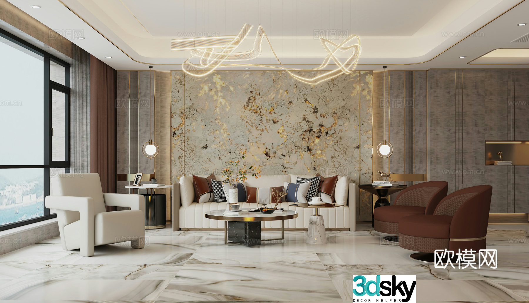 Modern light luxury living room 3d model