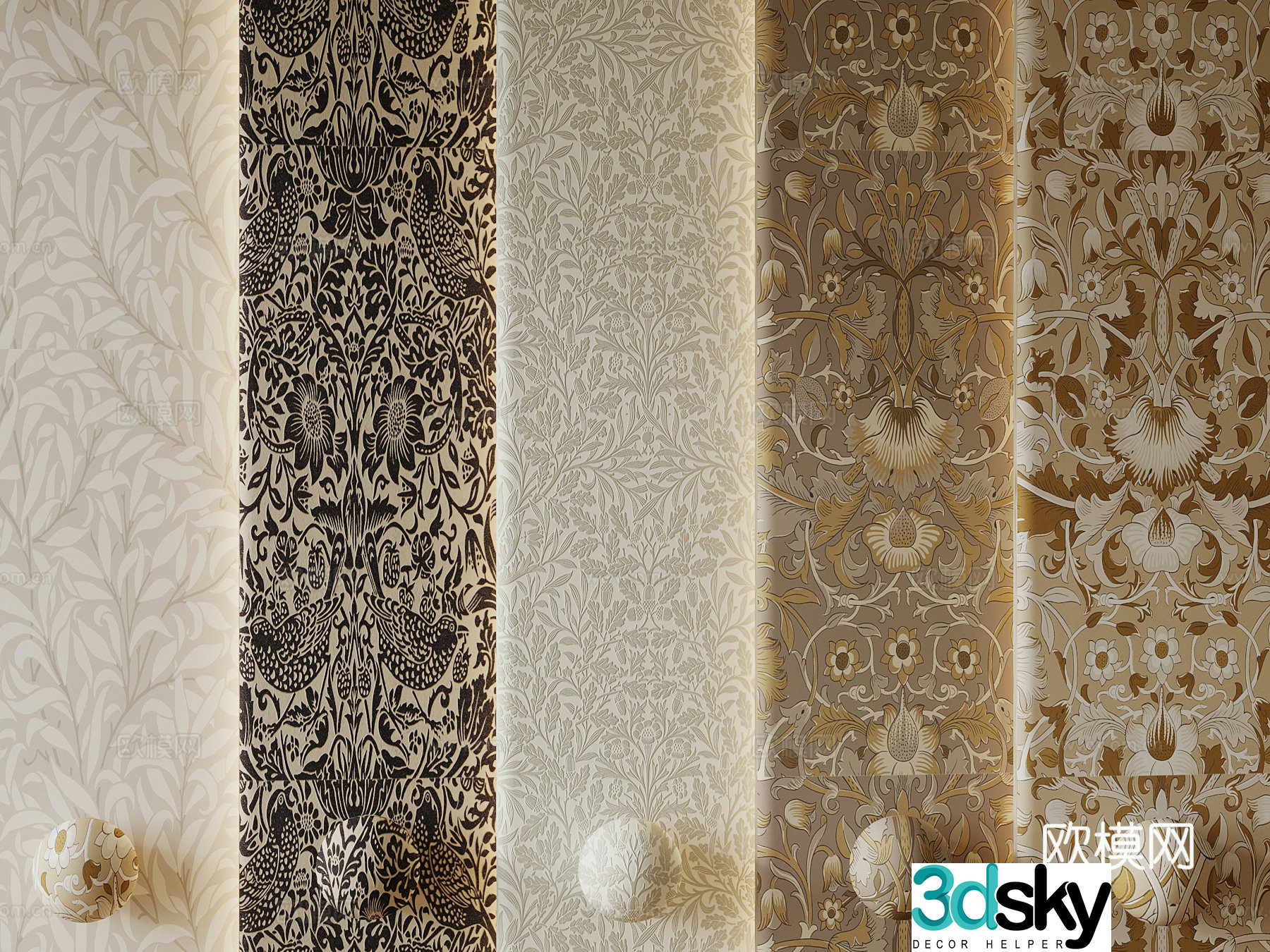 Wall panel modern fabric fabric soft decor 3d model