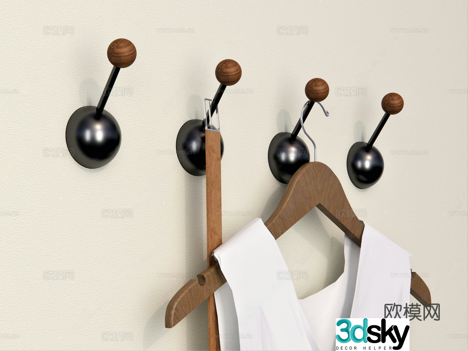 Modern retro hook Coat hook belt storage Clothes rack 3d model