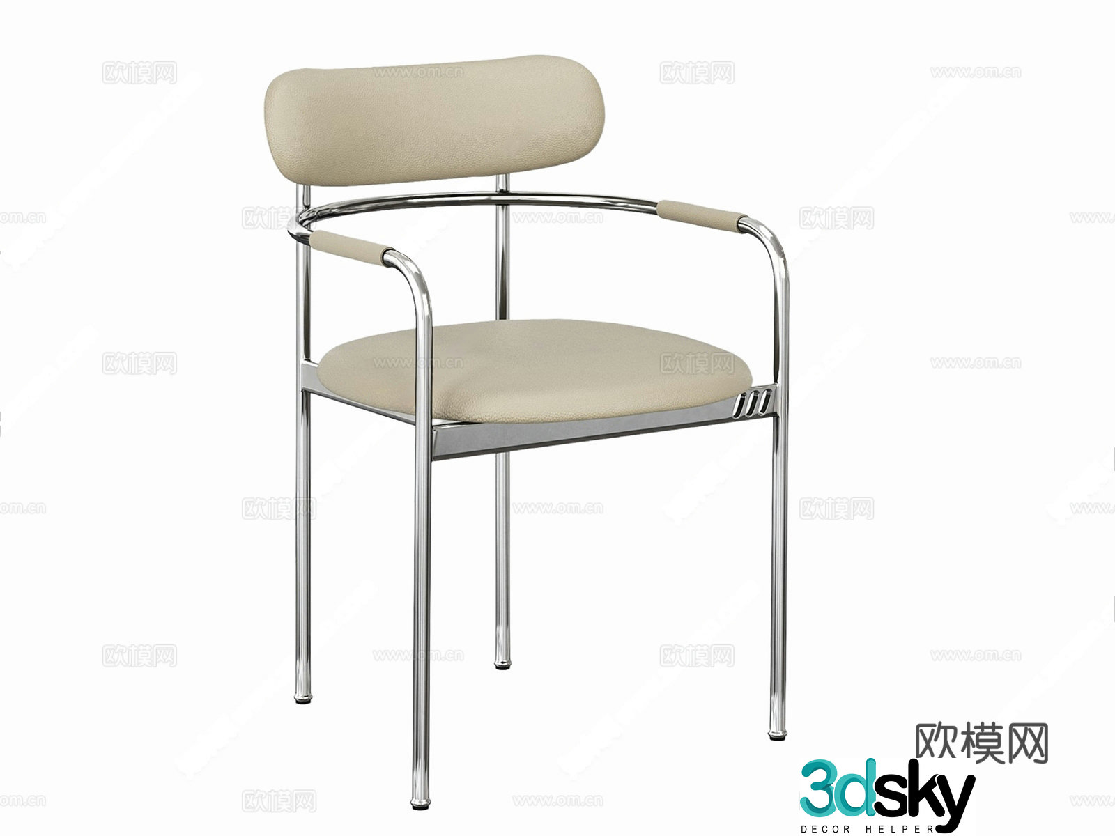 Loft modern dining chair leather light luxury dining chair metal dining chair 3d model