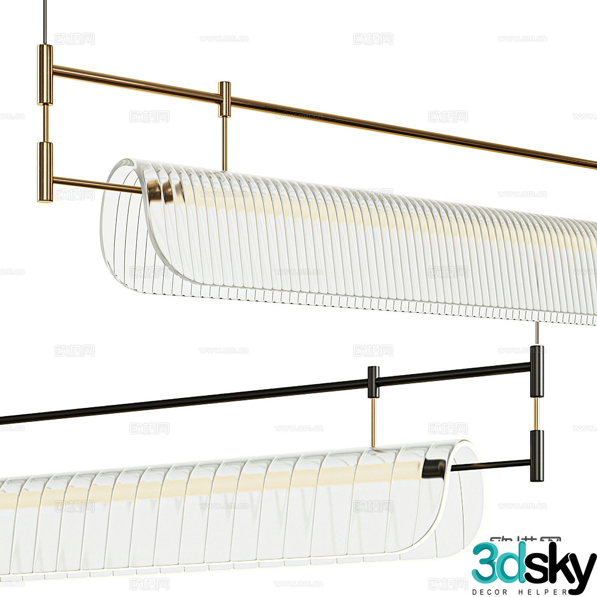 Modern light luxury long strip decorative chandelier 3d model